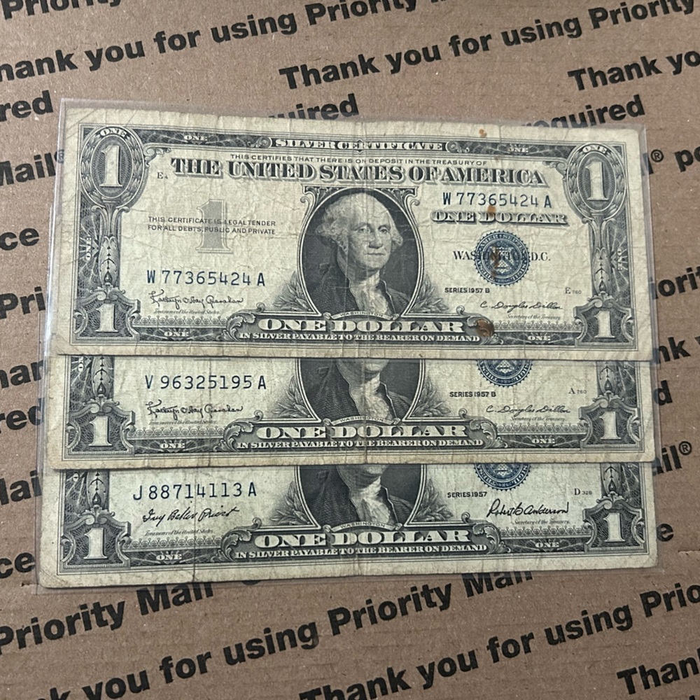 (x3) 1957 Blue Seal Silver Certificate One Dollar Bills 💵